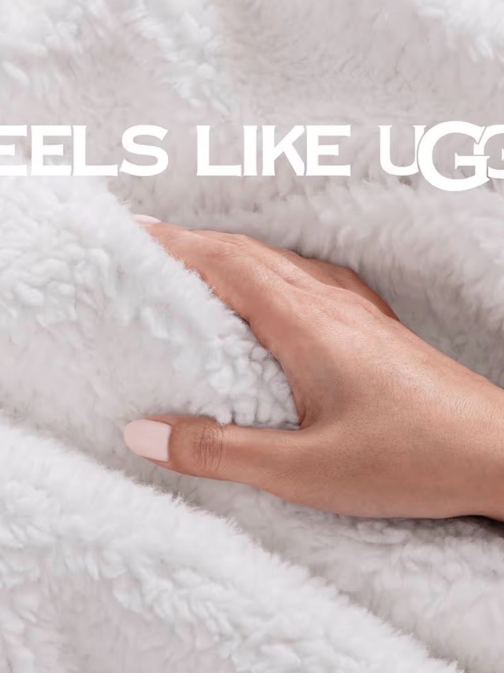 UGG Throw Blanket, Neutral Warm Taupe / Beige, Reverses to White Faux-fur, Soft - Picture 4 of 7